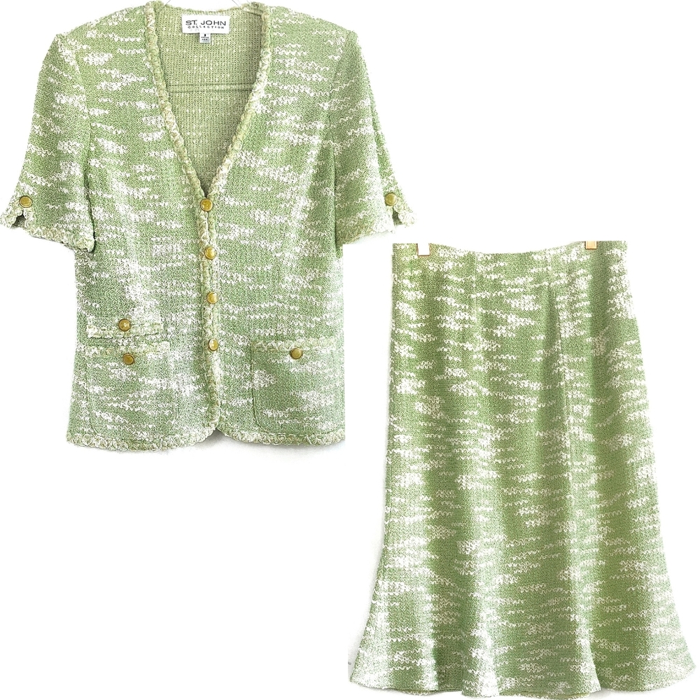 St John Collection Boucle Knit Skirt Suit Set